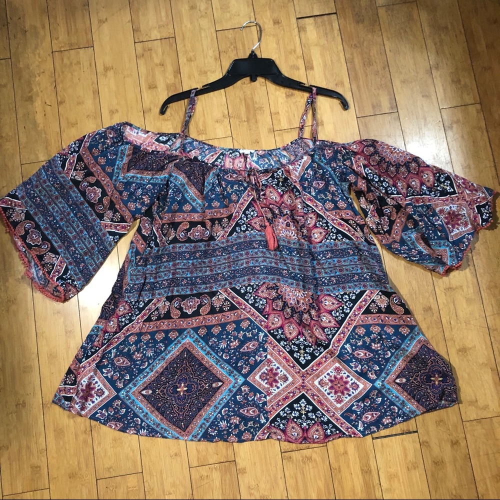 Open Shoulder Printed Boho Dress